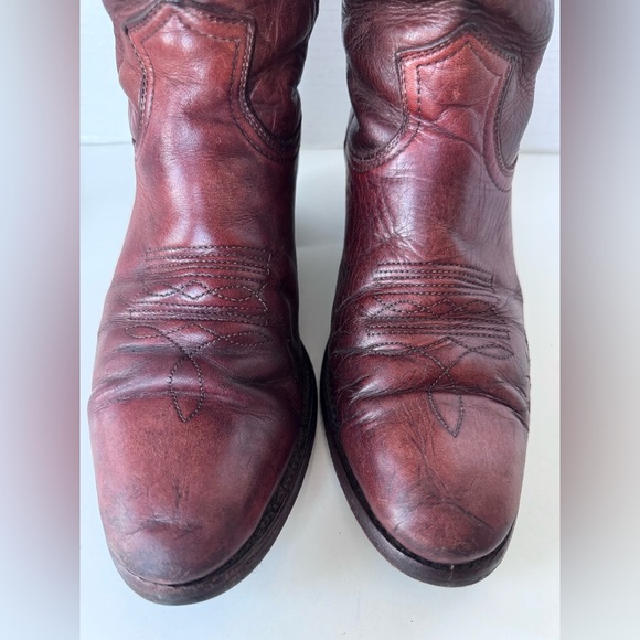 Vintage FRYE Brown Red Leather Western Cowboy Pull on Boots Size 10 - Picture 4 of 12